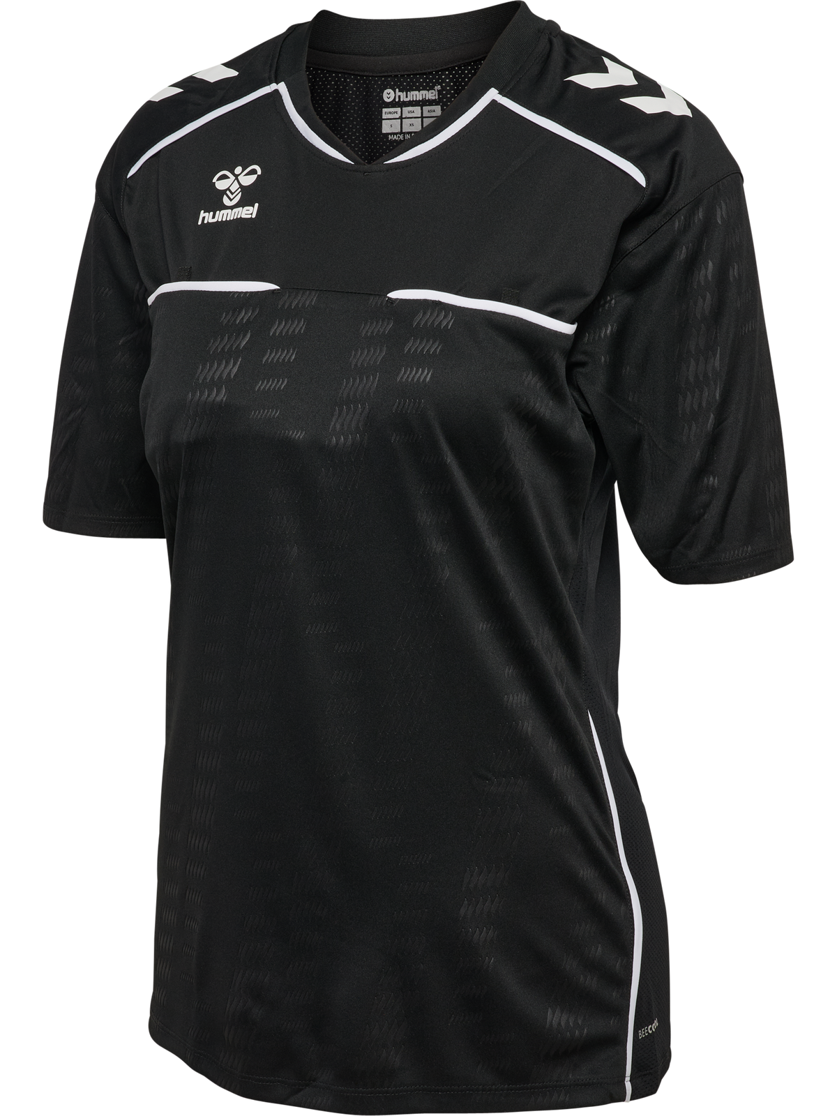 Hummel 2026 women's short-sleeve referee shirt in black, front view