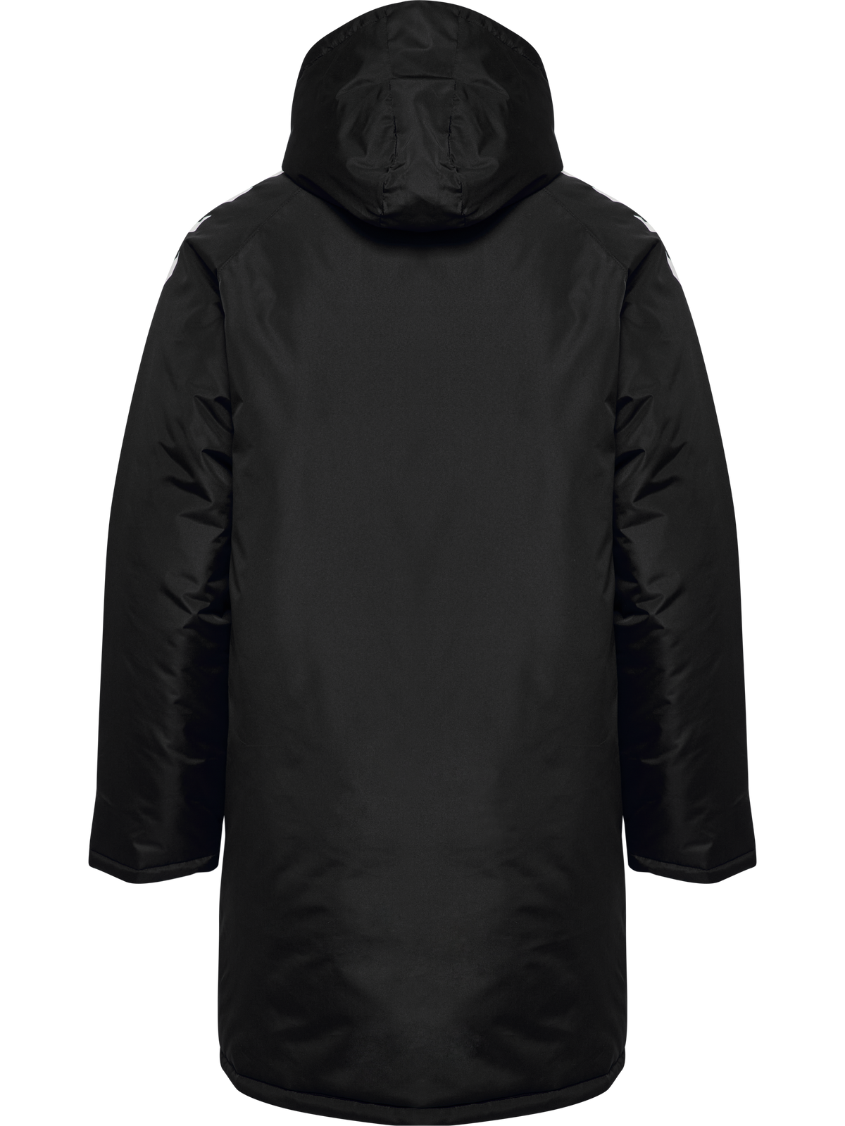 Hummel 2026/28 black long padded hooded referee winter coat, back view