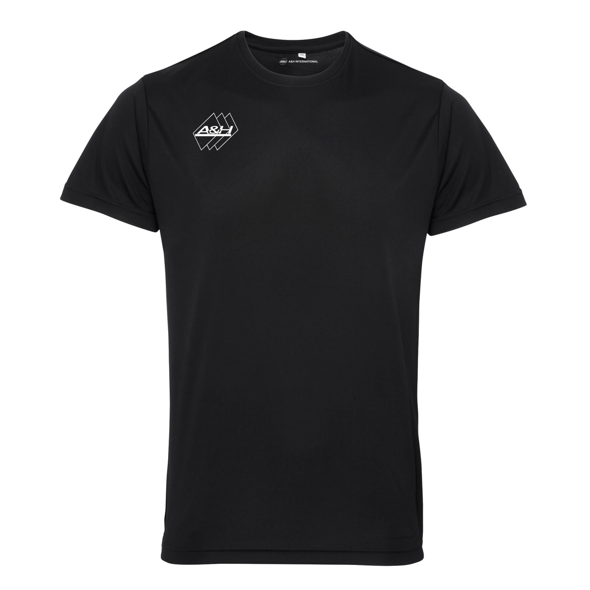 A&H black referee training top with small A&H logo, front view