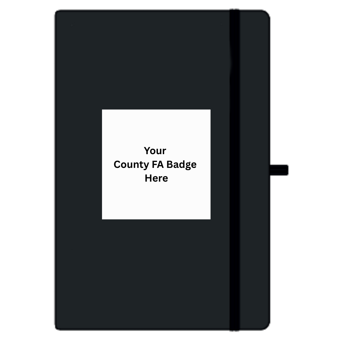 Personalised black A5 notebook with space for your County FA badge on the cover