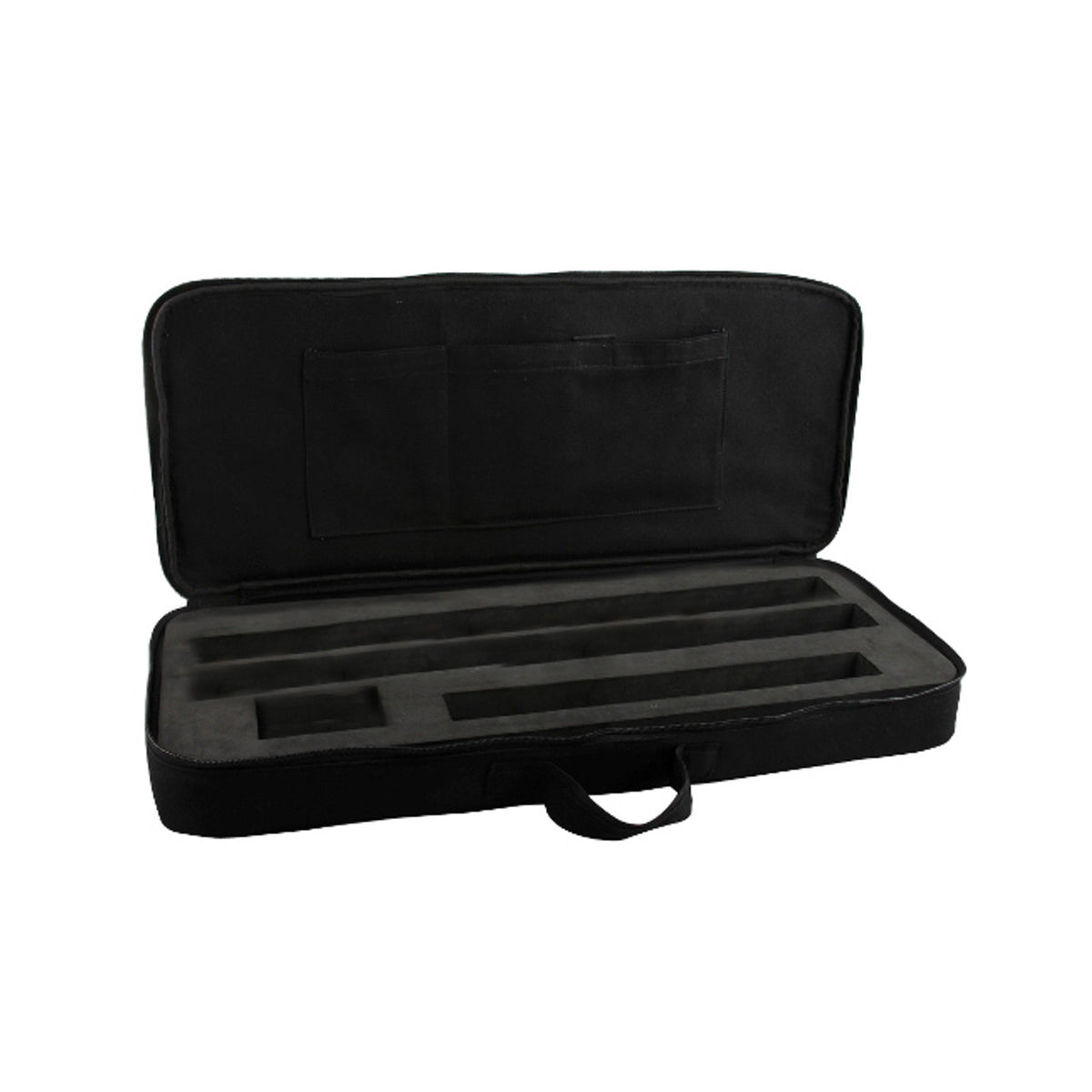 Touchline PowerFlags black carry case open, showing the foam inserts