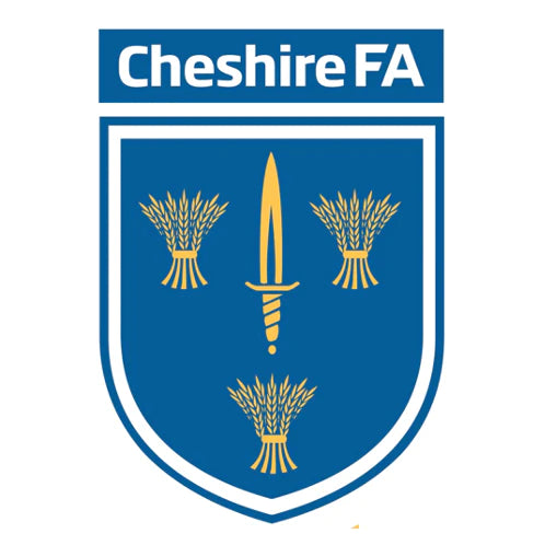 Cheshire FA referee badge: blue shield with a sword and three wheatsheaves