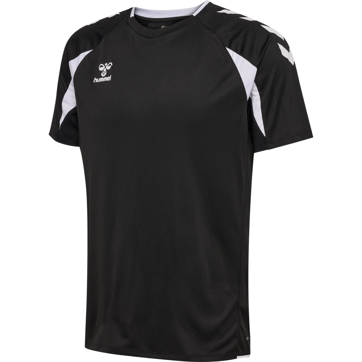 Hummel 2026/28 black referee training top with white chevron sleeves, front view