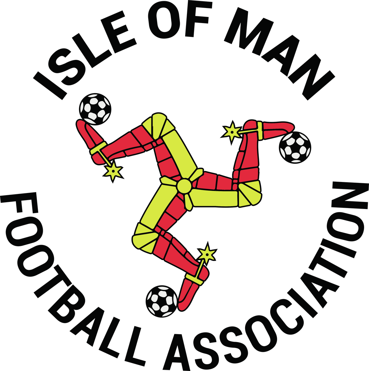 Isle of Man FA referee badge: triskelion of three legs with footballs