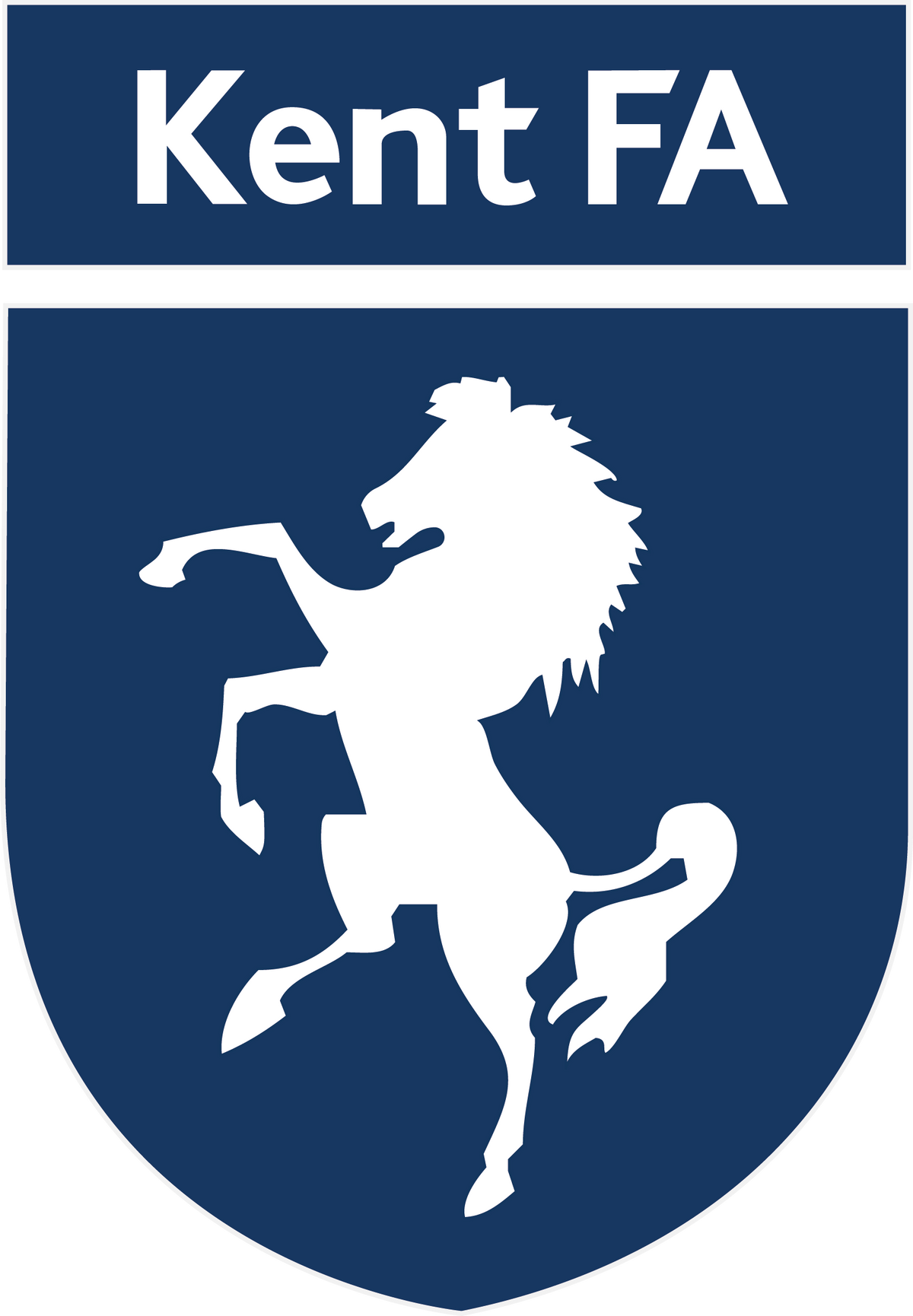 Kent FA referee badge: white rearing horse on a navy shield