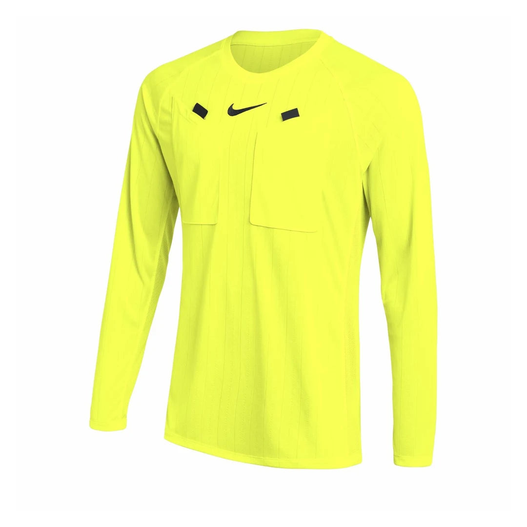 Nike 2026 long-sleeve referee shirt in Volt yellow, front view