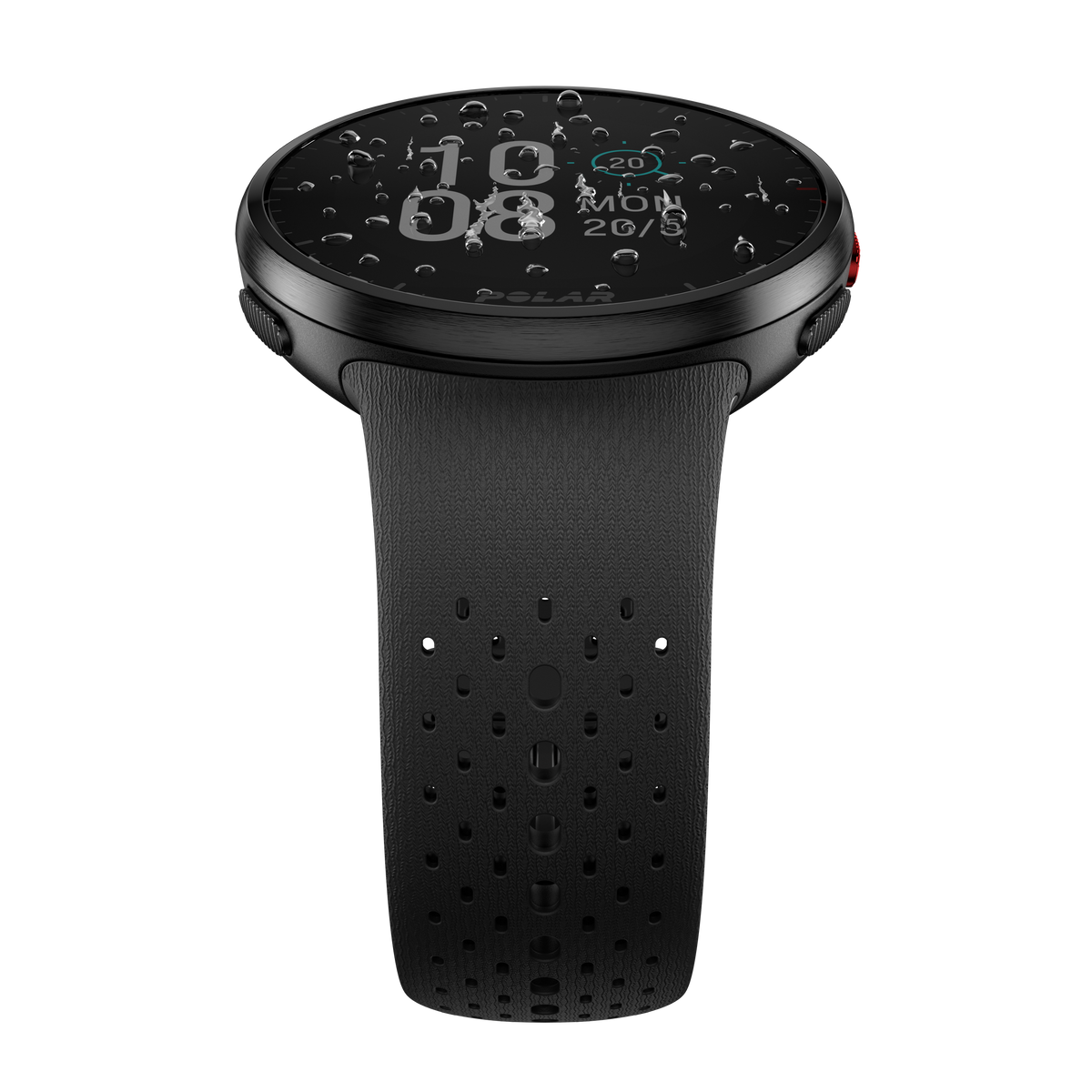 Polar Pacer Pro carbon grey GPS running watch, side view