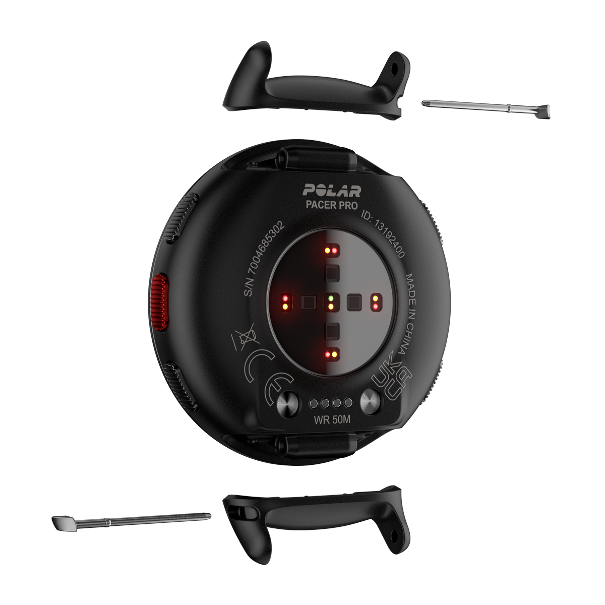 Polar Pacer Pro charging adapter clips shown with the watch