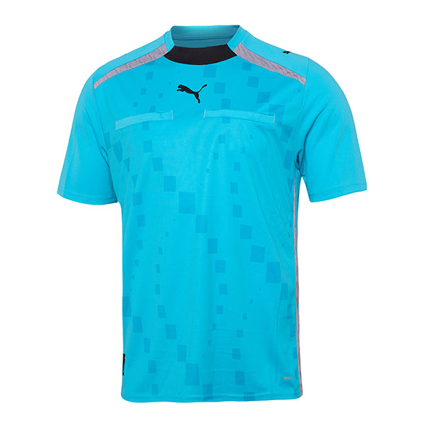 Puma Pro DNA short-sleeve referee shirt in Bright Aqua, front view