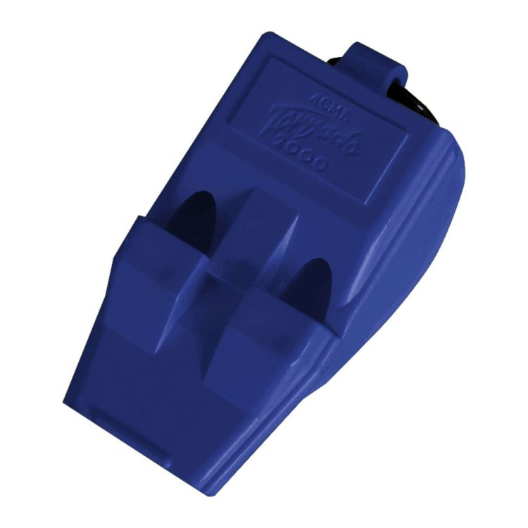 ACME Tornado 2000 referee whistle in blue, close-up