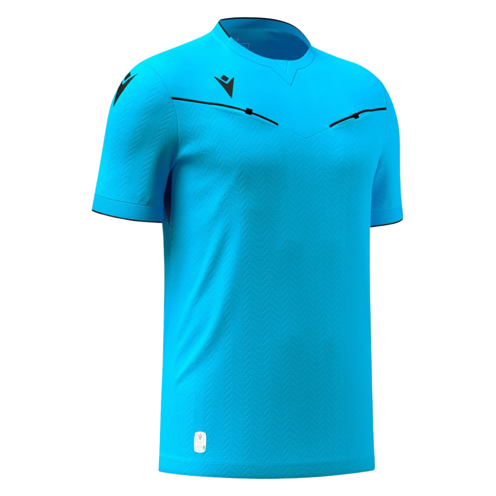 Macron Ponnet short-sleeve referee shirt in blue, front view
