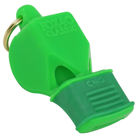 Fox 40 Classic CMG referee whistle in neon green with cushioned mouth grip