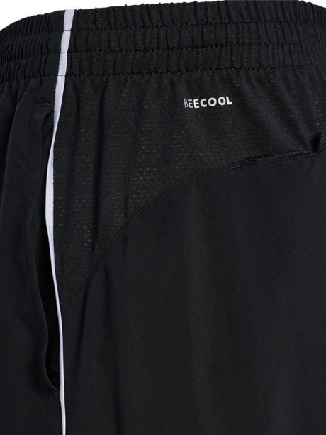 Close-up of the side panel and white piping on black Hummel 2026 referee shorts