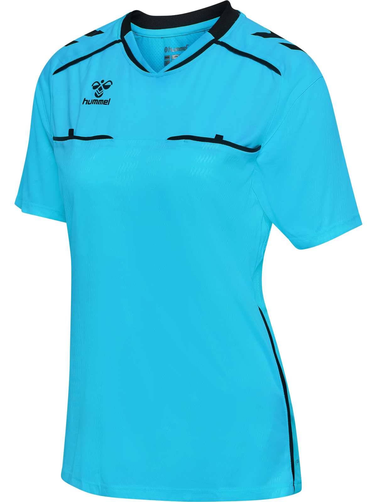 Hummel 2026 women's short-sleeve referee shirt in blue, front view
