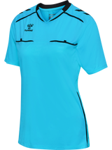 Hummel 2026 women's short-sleeve referee shirt in blue, front view