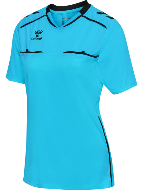 Hummel 2026 women's short-sleeve referee shirt in blue, front view
