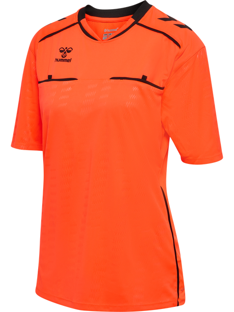 Hummel 2026 women's short-sleeve referee shirt in orange, front view