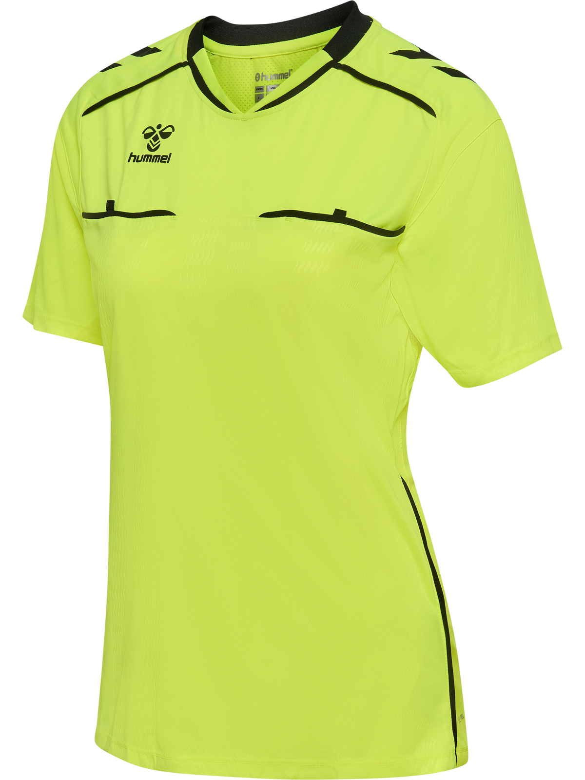 Hummel 2026 women's short-sleeve referee shirt in yellow, front view