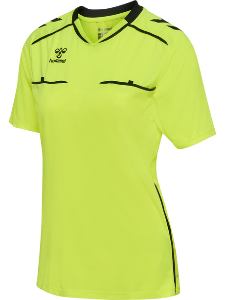 Hummel 2026 women's short-sleeve referee shirt in yellow, front view