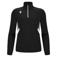 Macron 2026/27 black referee 1/4-zip midlayer with white side panels, front view
