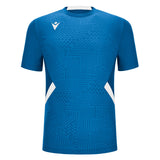 Macron 2026/27 blue referee training top with white side panels, front view