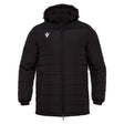 Macron 2026/27 black padded hooded referee winter jacket, front view