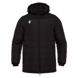 Macron 2026/27 black padded hooded referee winter jacket, front view