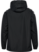 Hummel 2026/28 black hooded referee rain jacket, back view