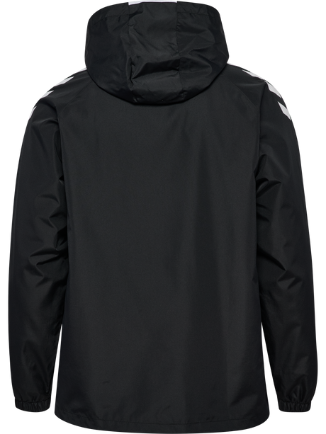 Hummel 2026/28 black hooded referee rain jacket, back view