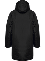 Hummel 2026/28 black long padded hooded referee winter coat, back view