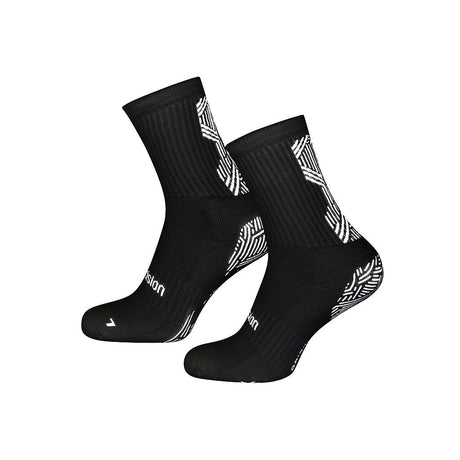 Pair of Precision black grip socks with patterned grip panels