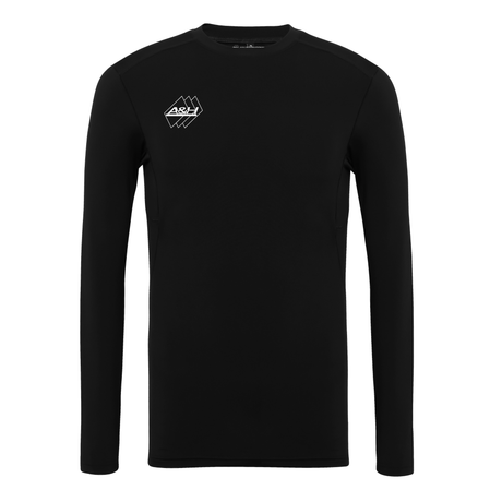 A&H black long-sleeve referee baselayer with small A&H logo, front view