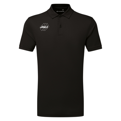 A&H black referee polo shirt with small A&H logo, front view
