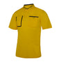 A&H yellow short-sleeve referee shirt with black-trimmed chest pockets, front view