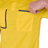 Close-up of a hand opening the chest pocket on the A&H yellow referee shirt