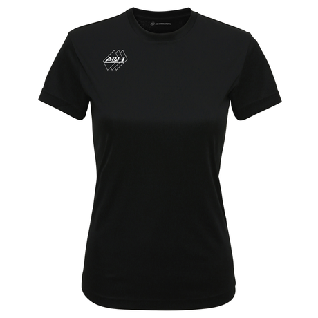 A&H women's black referee training top with small A&H logo, front view