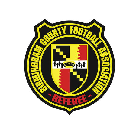 Birmingham County FA referee badge: yellow and black shield in a circular border