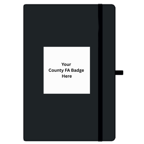Personalised black A5 notebook with space for your County FA badge on the cover