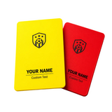 Create Your Own red and yellow referee cards printed with your name and custom text