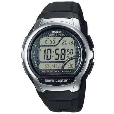 Casio Wave Ceptor WV-58R black and silver digital referee watch, front view