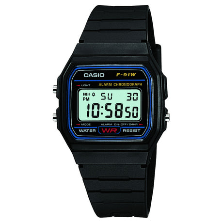 Casio F-91W black digital referee watch, front view