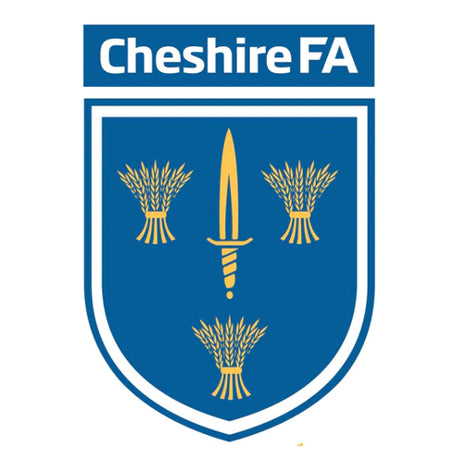 Cheshire FA referee badge: blue shield with a sword and three wheatsheaves