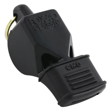 Fox 40 Classic CMG referee whistle in black with cushioned mouth grip