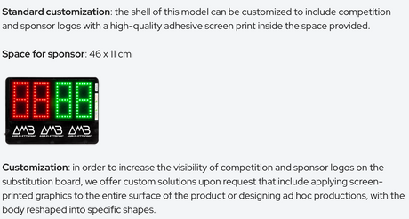 Substitution board customisation options, showing sponsor space
