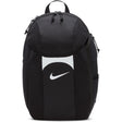 Nike black backpack with white Nike swoosh, front view
