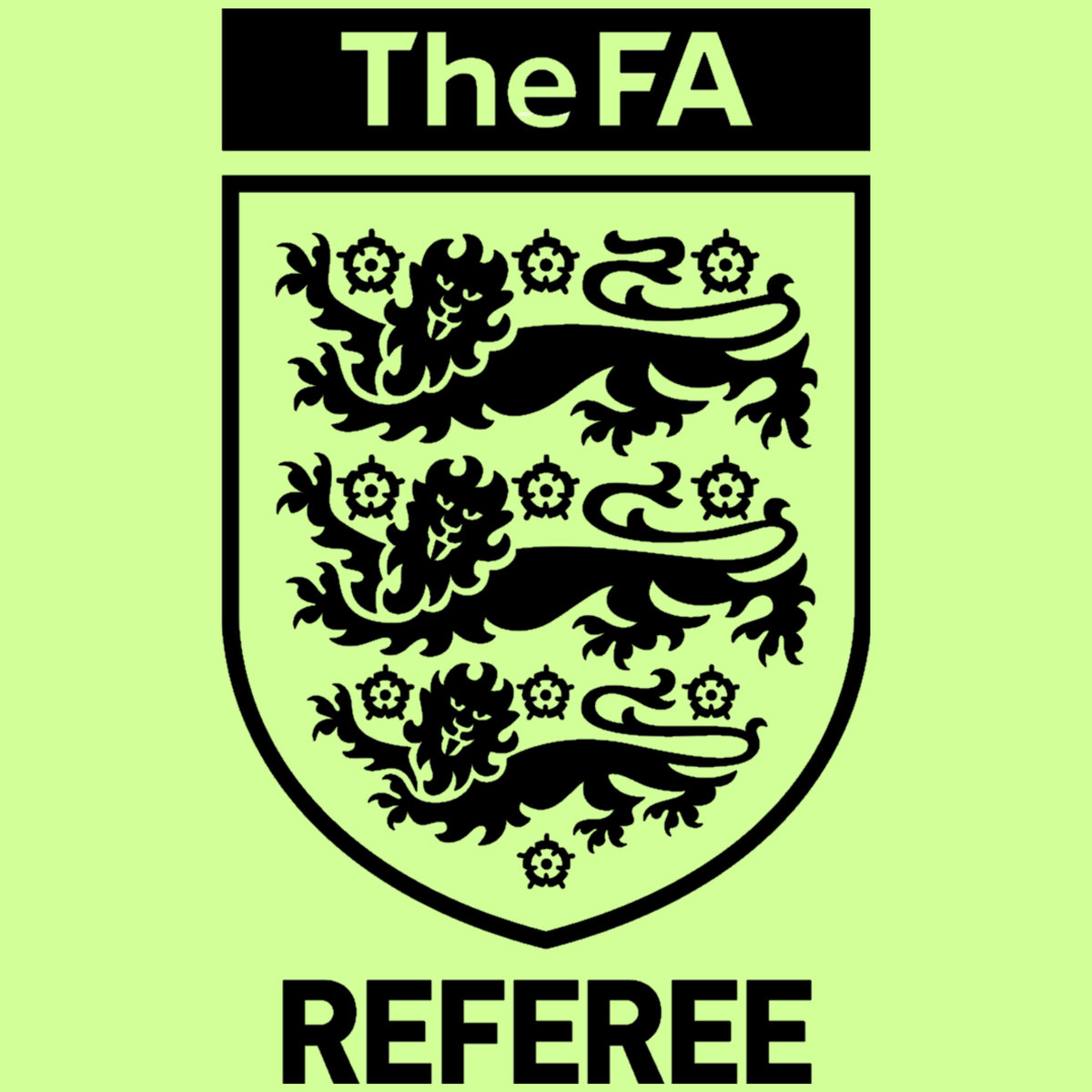 FA Referee 3 Lions iron-on badge, black design with Three Lions crest