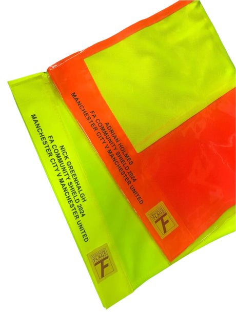 Touchline Premier League red and yellow flag cloth with embroidered personalisation