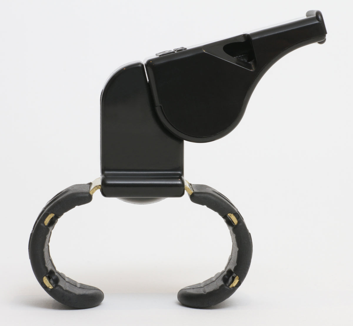 Fox 40 Classic finger-grip whistle in black, side profile