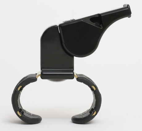 Fox 40 Classic finger-grip whistle in black, side profile