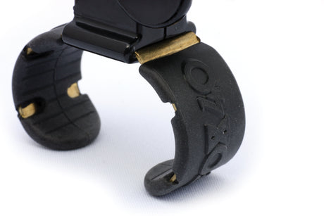 Fox 40 Classic finger-grip whistle in black, close-up of the finger grip